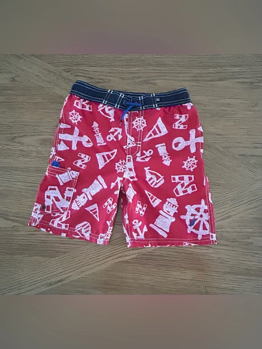 Red Nautical Print Boys Swim/Board Shorts